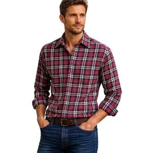 Thomas Pink Plaid Casual Button Front Shirt Size M